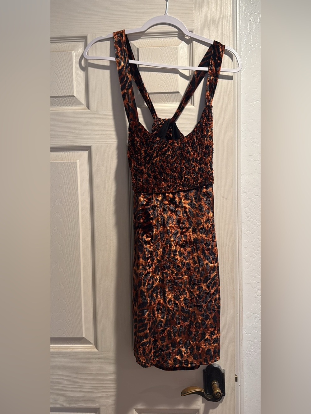 Leopard Print Velvet Slip Dress in Brown and Black